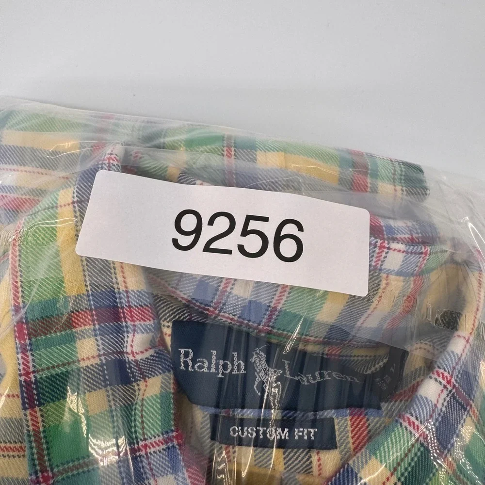 Ralph Lauren Button Down Mens Large Yellow Plaid Custom Fit Long Sleeve Shirt